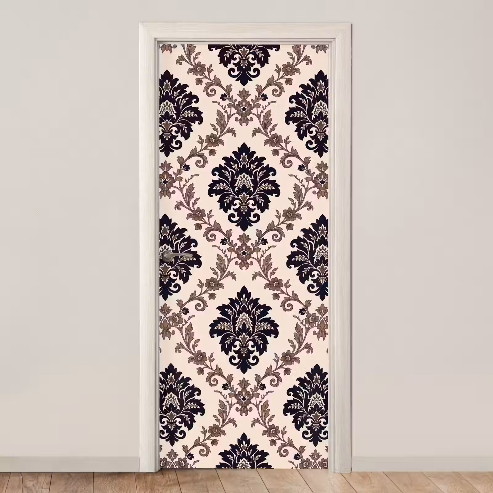 Deursticker - Patroon - Floraal - Klassiek - Beige-blauw — 1