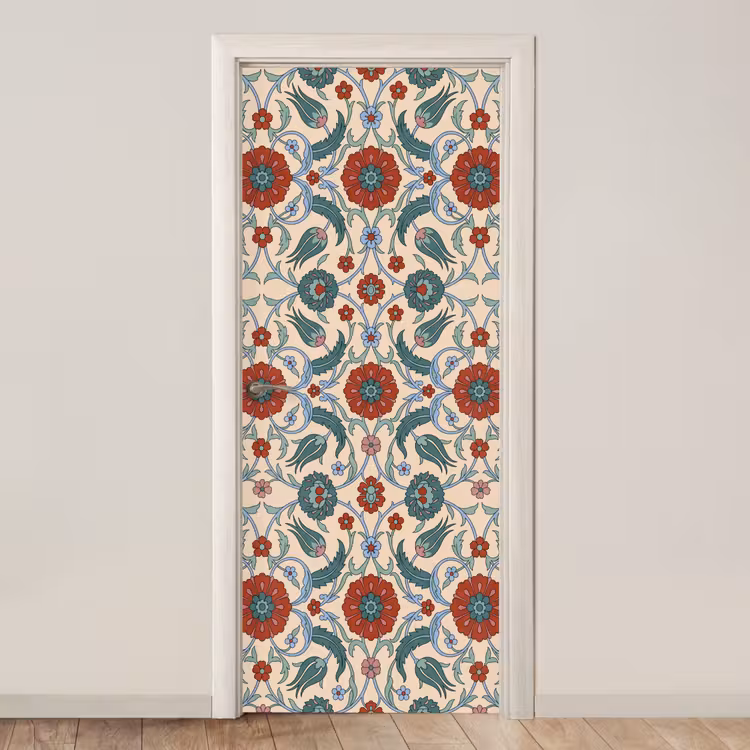 Deursticker - Bloemen - Patroon - Klassiek - Decoratie - Kleurrijk — 1