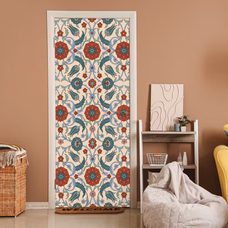 Deursticker - Bloemen - Patroon - Klassiek - Decoratie - Kleurrijk — 2