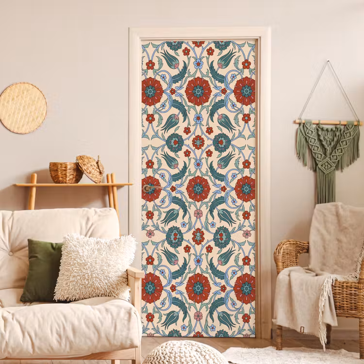 Deursticker - Bloemen - Patroon - Klassiek - Decoratie - Kleurrijk — 4