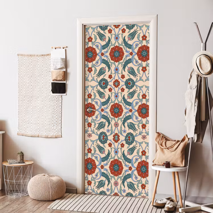 Deursticker - Bloemen - Patroon - Klassiek - Decoratie - Kleurrijk — 8