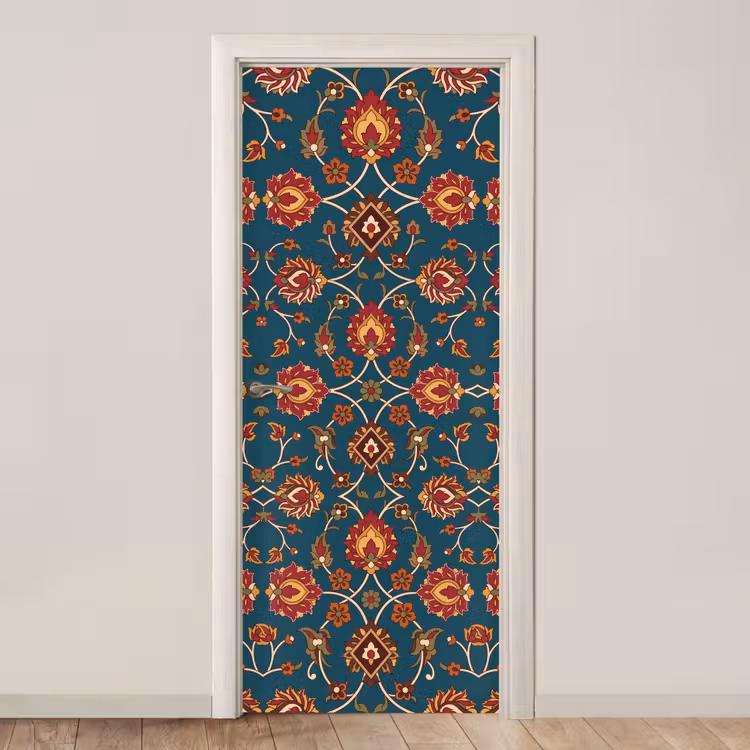 Deursticker - Ornament - Flora - Traditioneel - Klassiek - Blauwgroen — 1