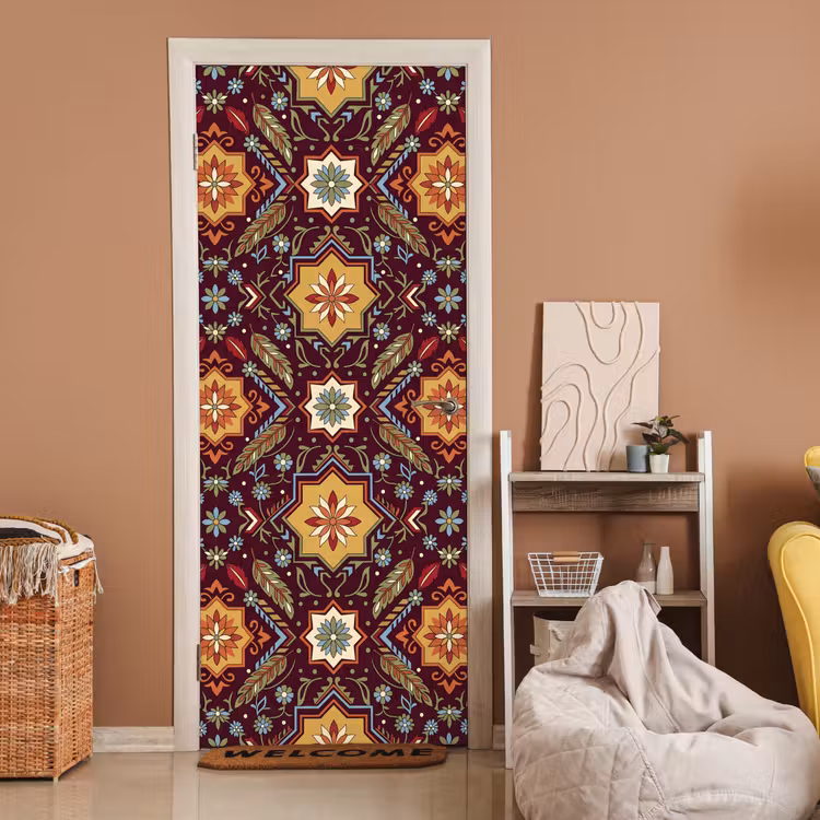 Deursticker - Patroon - Floraal - Geometrisch - Kleurrijk - Decoratie — 2
