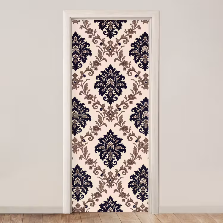 Deursticker - Patroon - Floraal - Klassiek - Beige-blauw — 1