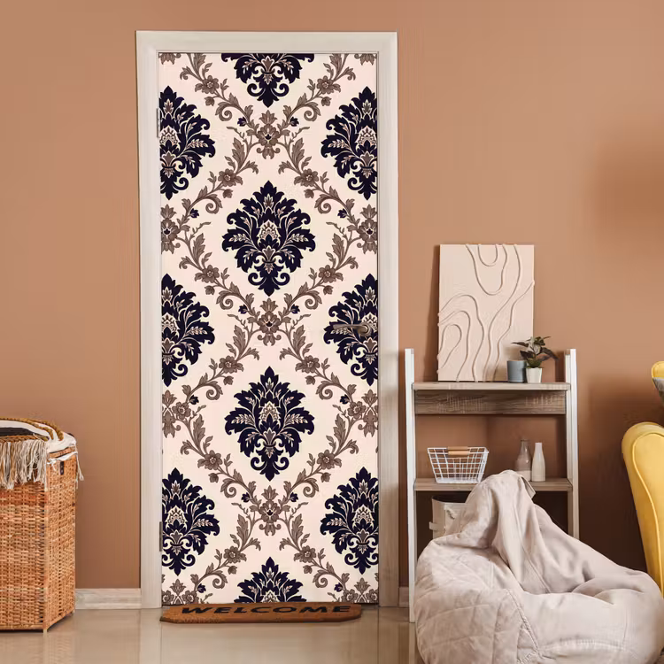 Deursticker - Patroon - Floraal - Klassiek - Beige-blauw — 2