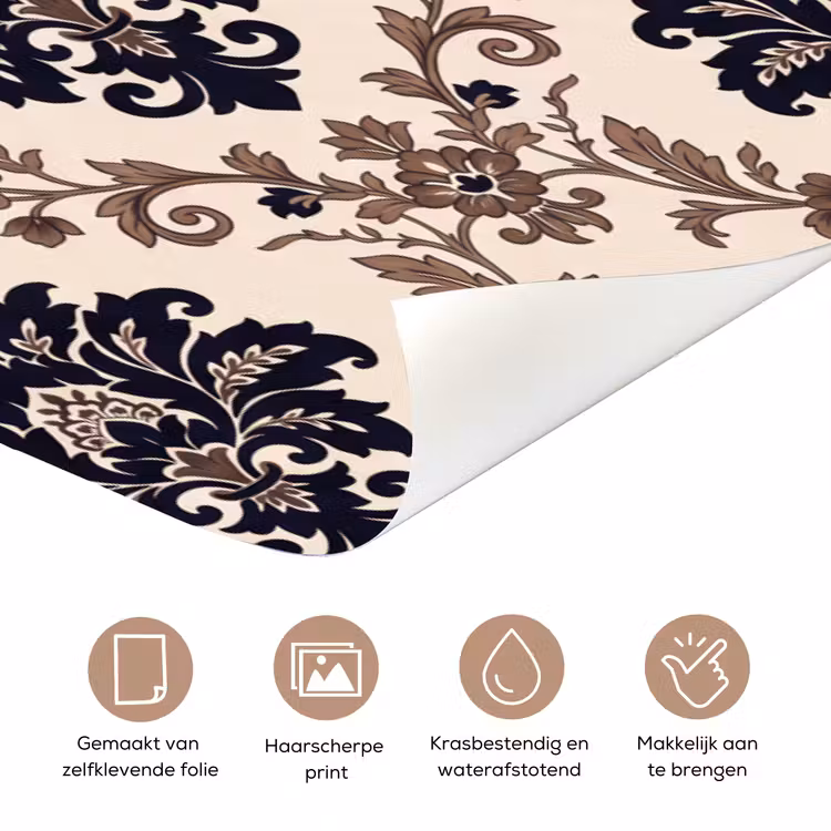 Deursticker - Patroon - Floraal - Klassiek - Beige-blauw — 3