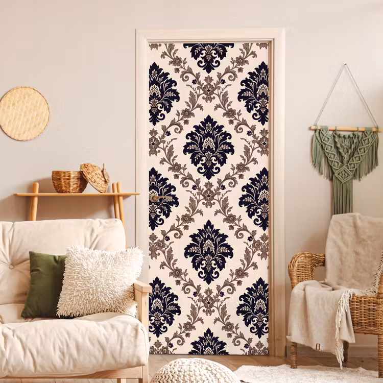Deursticker - Patroon - Floraal - Klassiek - Beige-blauw — 4