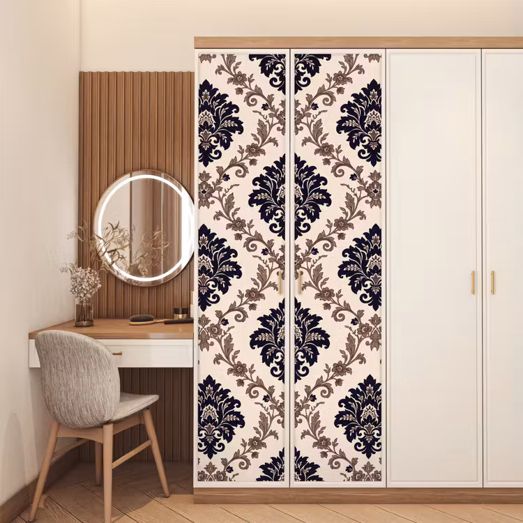 Deursticker - Patroon - Floraal - Klassiek - Beige-blauw — 5