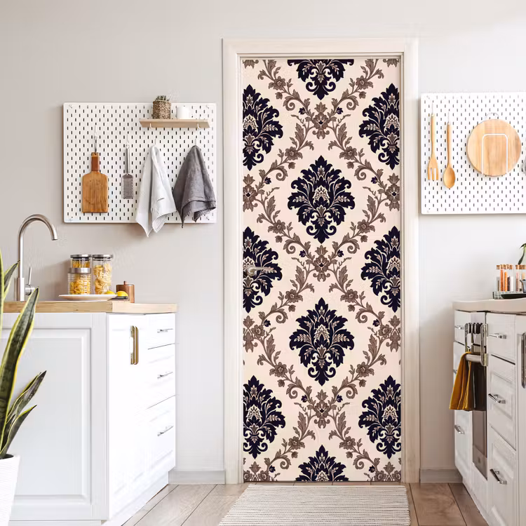 Deursticker - Patroon - Floraal - Klassiek - Beige-blauw — 7