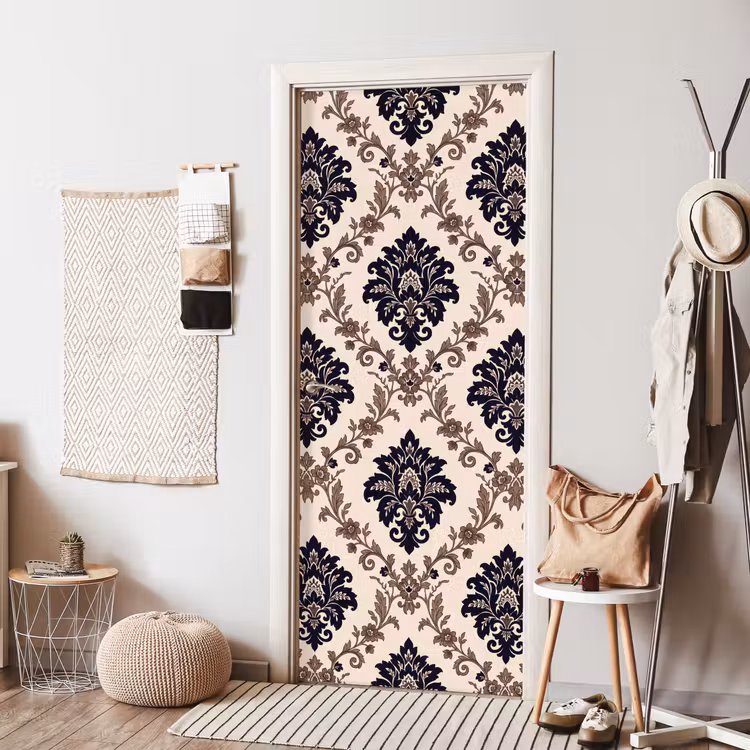 Deursticker - Patroon - Floraal - Klassiek - Beige-blauw — 8