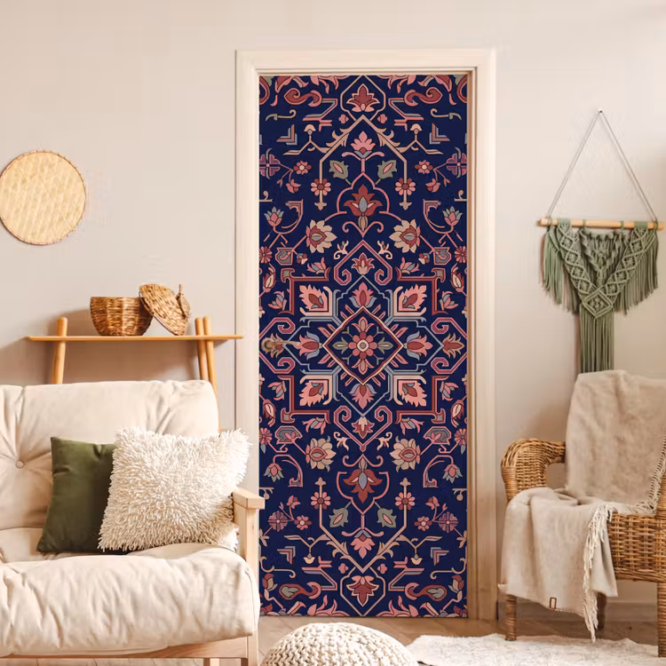 Deursticker - Patroon - Oosters - Floraal - Blauw - Klassiek — 4