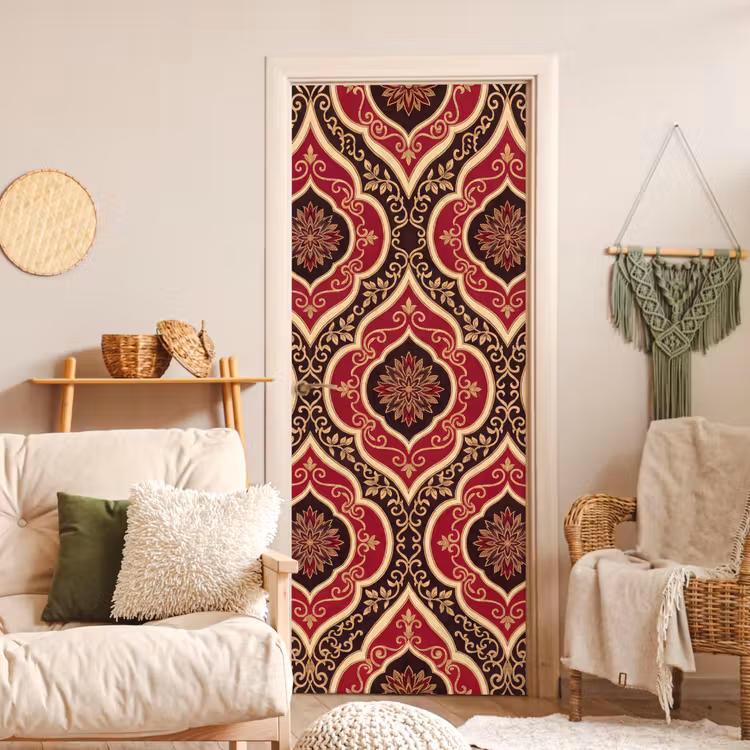 Deursticker - Patroon - Ornament - Barok - Rood - Goud — 4