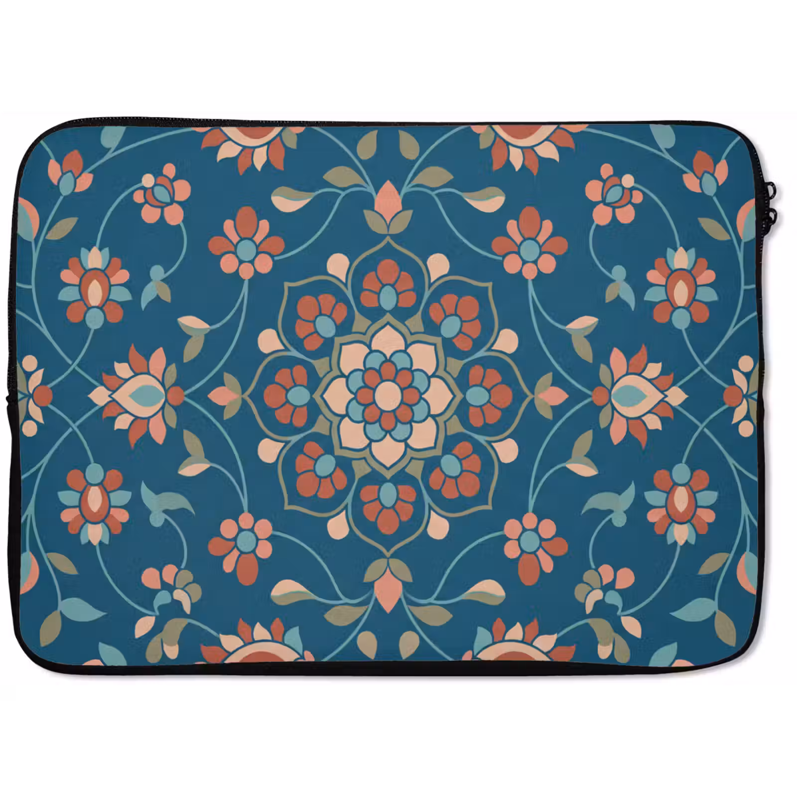 Laptophoes Bloemen - Patroon - Natuur - Ornament - Blauw — 1