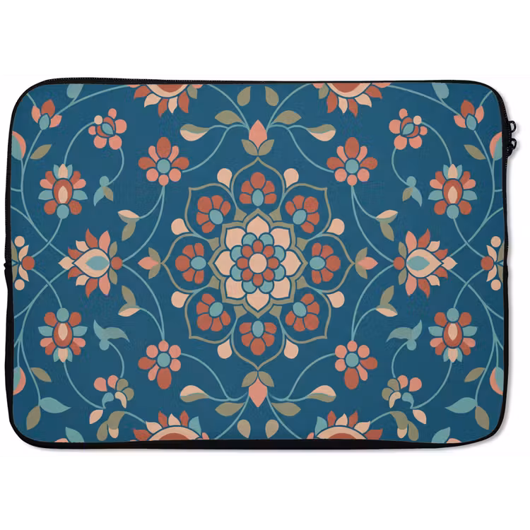 Laptophoes Bloemen - Patroon - Natuur - Ornament - Blauw — 1