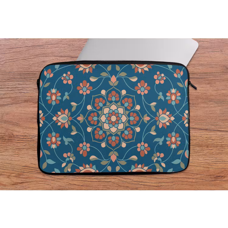 Laptophoes Bloemen - Patroon - Natuur - Ornament - Blauw — 2