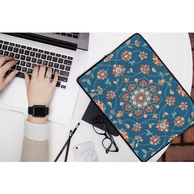 Laptophoes Bloemen - Patroon - Natuur - Ornament - Blauw — 3
