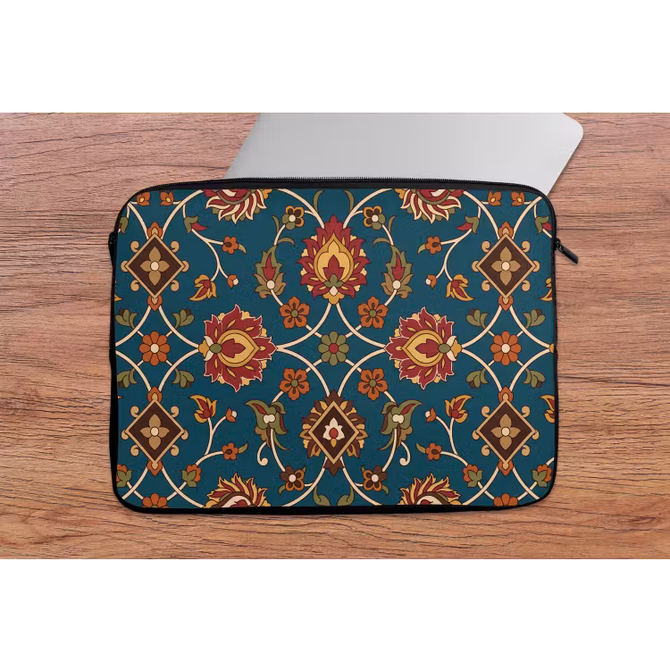 Laptophoes Ornament - Flora - Traditioneel - Klassiek - Blauwgroen — 2