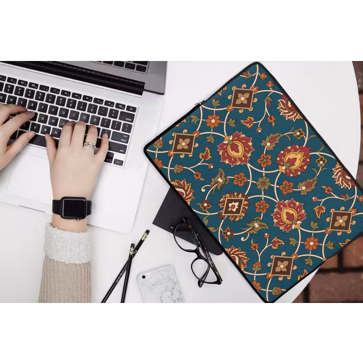 Laptophoes Ornament - Flora - Traditioneel - Klassiek - Blauwgroen — 3