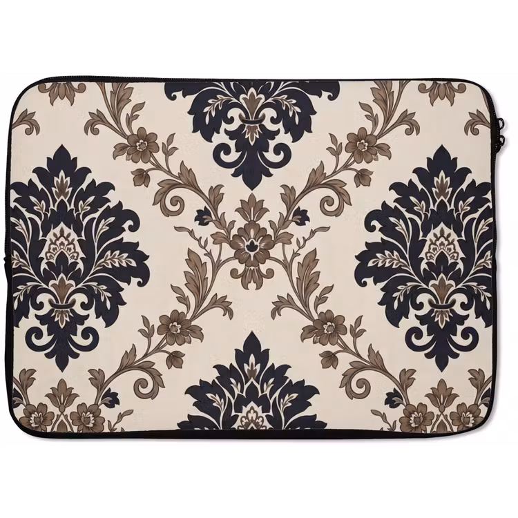 Laptophoes Patroon - Floraal - Klassiek - Beige-blauw — 1