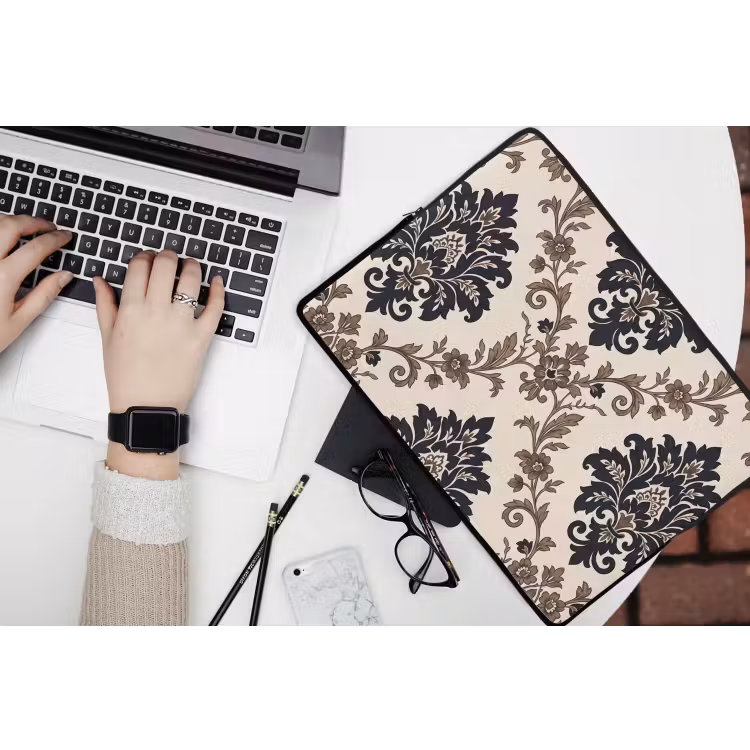 Laptophoes Patroon - Floraal - Klassiek - Beige-blauw — 3