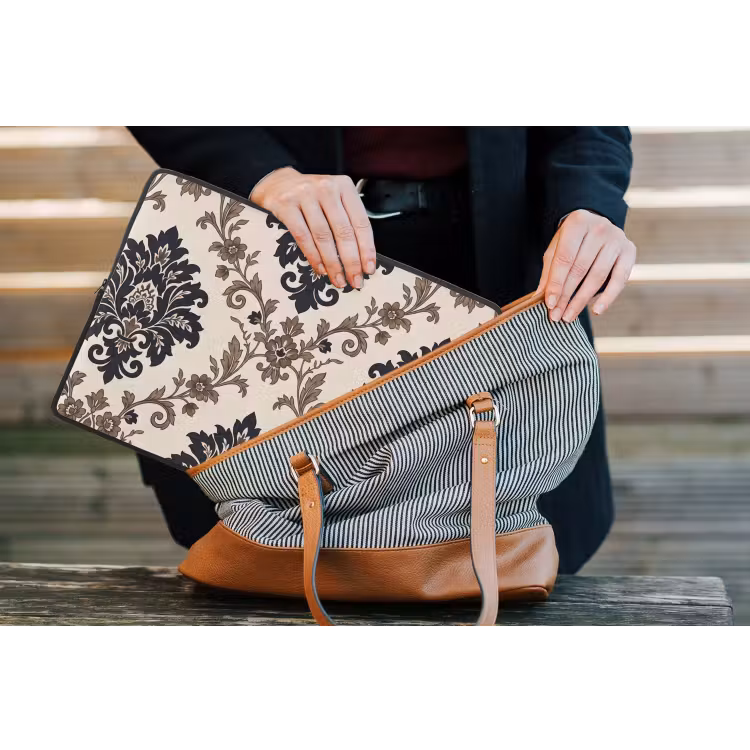 Laptophoes Patroon - Floraal - Klassiek - Beige-blauw — 4