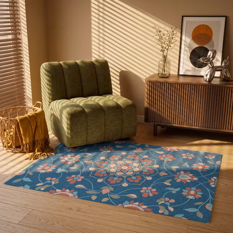 Vloerkleed - Bloemen - Patroon - Natuur - Ornament - Blauw — 2
