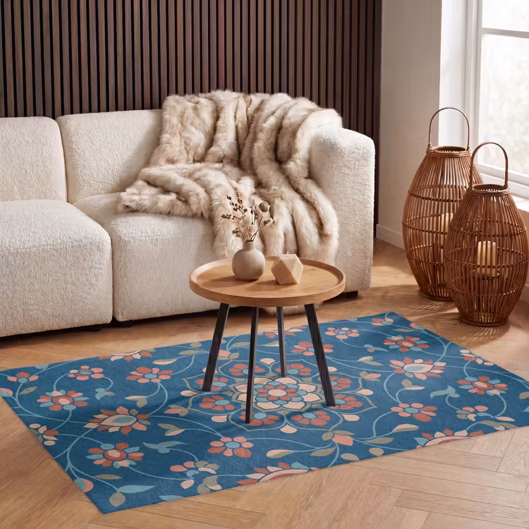 Vloerkleed - Bloemen - Patroon - Natuur - Ornament - Blauw — 3
