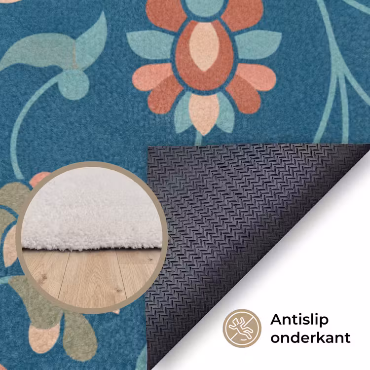 Vloerkleed - Bloemen - Patroon - Natuur - Ornament - Blauw — 4