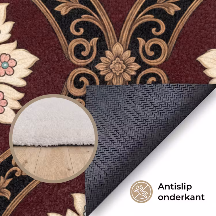 Vloerkleed - Patroon - Bloemmotief - Decoratie - Klassiek - Rood — 4