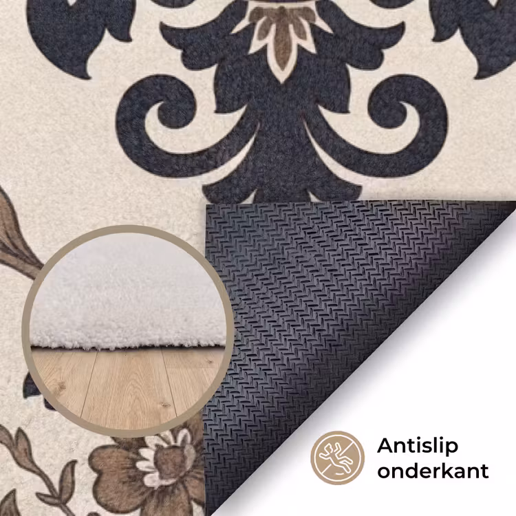 Vloerkleed - Patroon - Floraal - Klassiek - Beige-blauw — 4