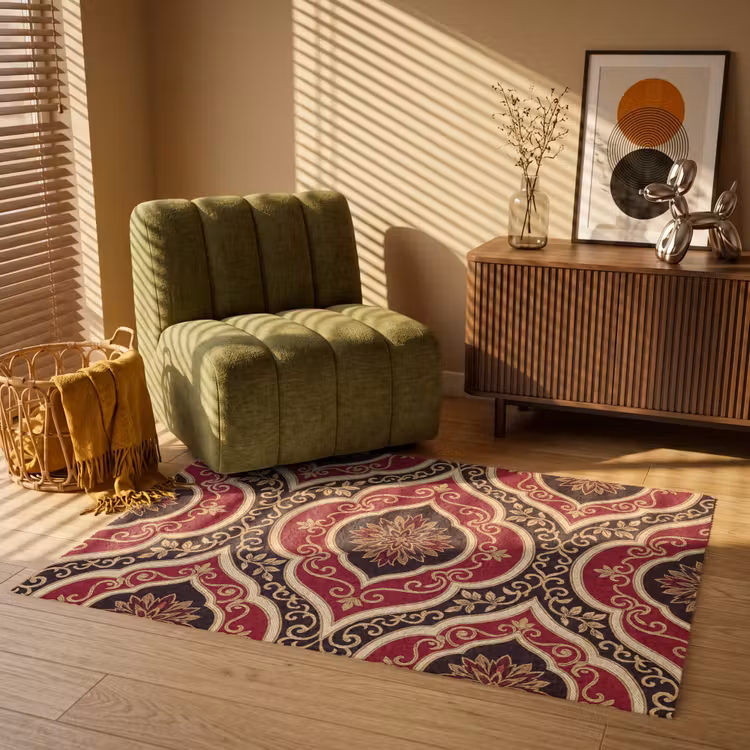 Vloerkleed - Patroon - Ornament - Barok - Rood - Goud — 2