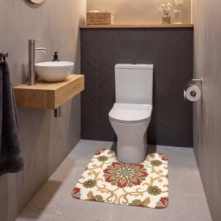 WC Mat - Patroon - Bloemen - Ornament - Klassiek - Kleurrijk — 2