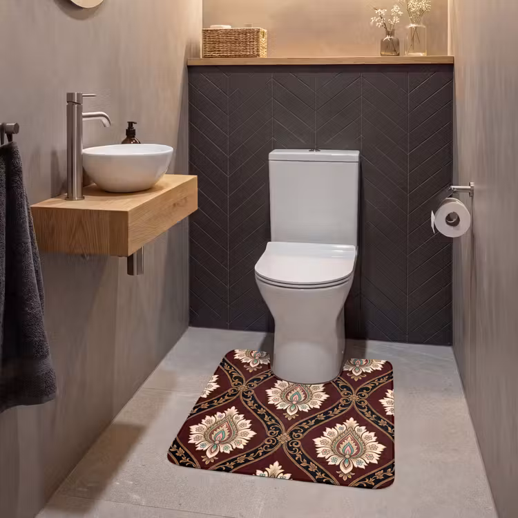 WC Mat - Patroon - Bloemmotief - Decoratie - Klassiek - Rood — 2