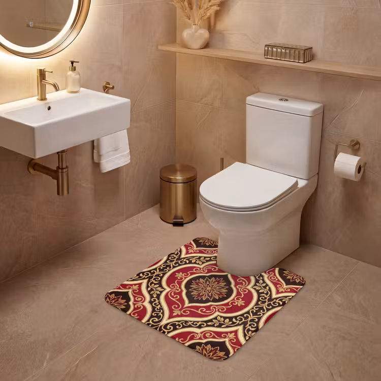 WC Mat - Patroon - Ornament - Barok - Rood - Goud — 3