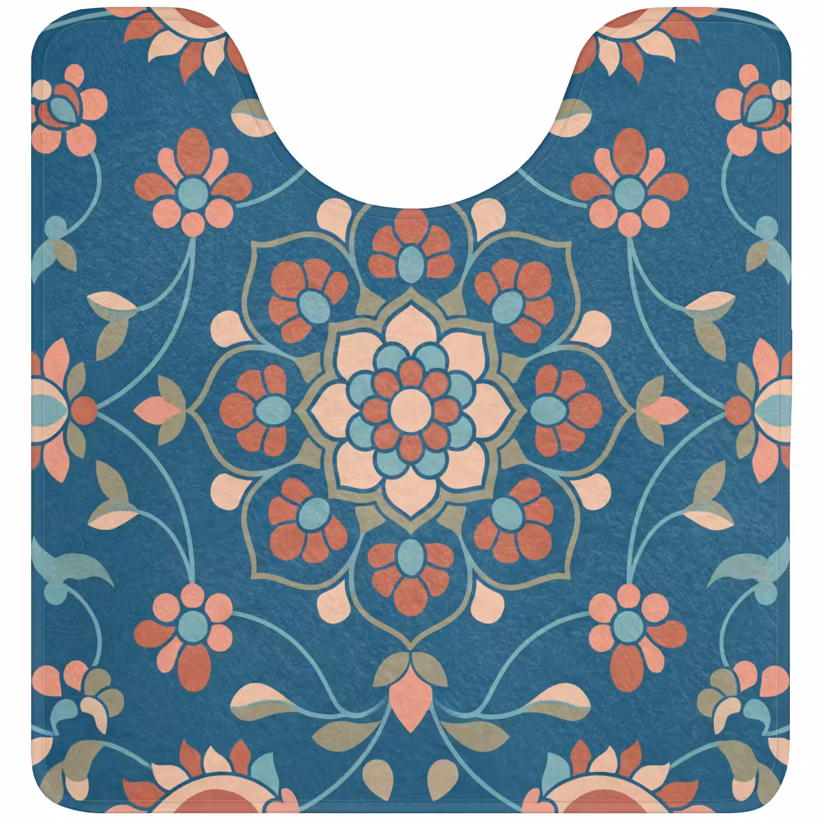 WC Mat - Bloemen - Patroon - Natuur - Ornament - Blauw — 1