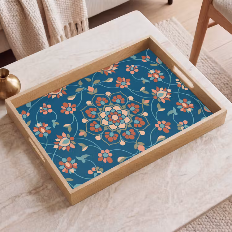 Dienblad - Bloemen - Patroon - Natuur - Ornament - Blauw — 2