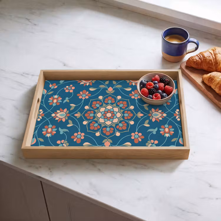 Dienblad - Bloemen - Patroon - Natuur - Ornament - Blauw — 4