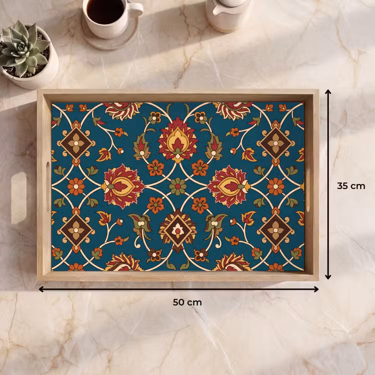 Dienblad - Ornament - Flora - Traditioneel - Klassiek - Blauwgroen — 9