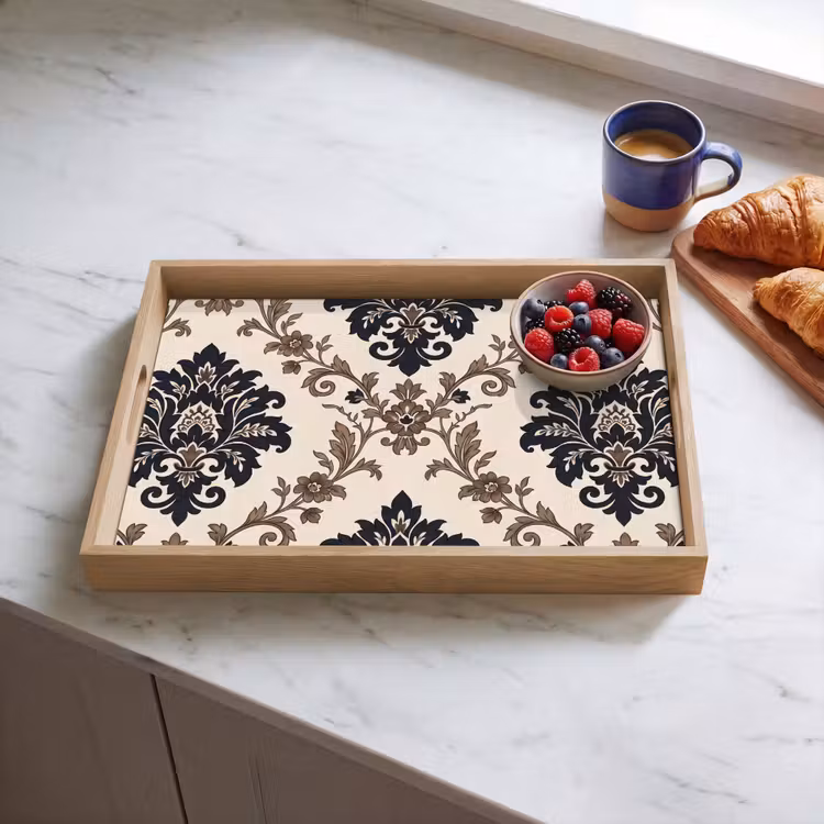 Dienblad - Patroon - Floraal - Klassiek - Beige-blauw — 4