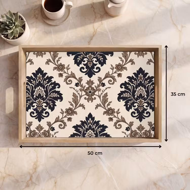 Dienblad - Patroon - Floraal - Klassiek - Beige-blauw — 9
