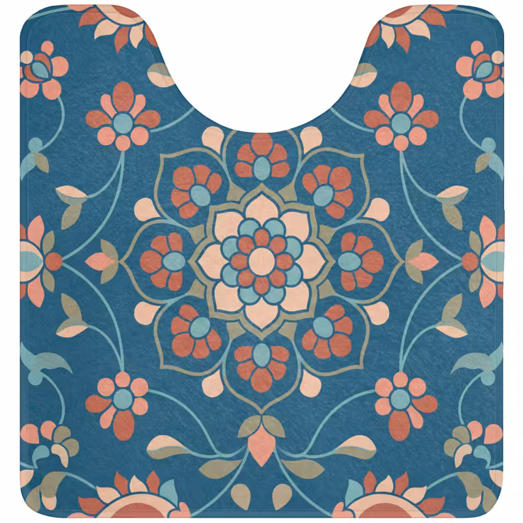 WC Mat - Bloemen - Patroon - Natuur - Ornament - Blauw — 1