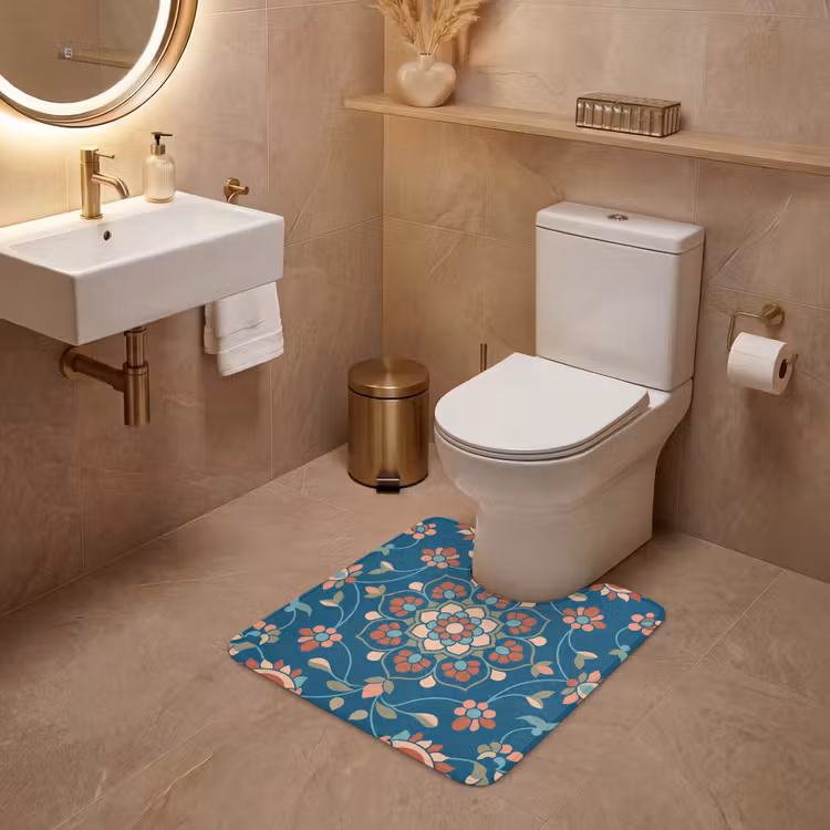 WC Mat - Bloemen - Patroon - Natuur - Ornament - Blauw — 3
