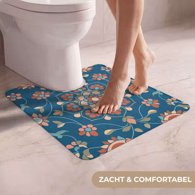 WC Mat - Bloemen - Patroon - Natuur - Ornament - Blauw — 5