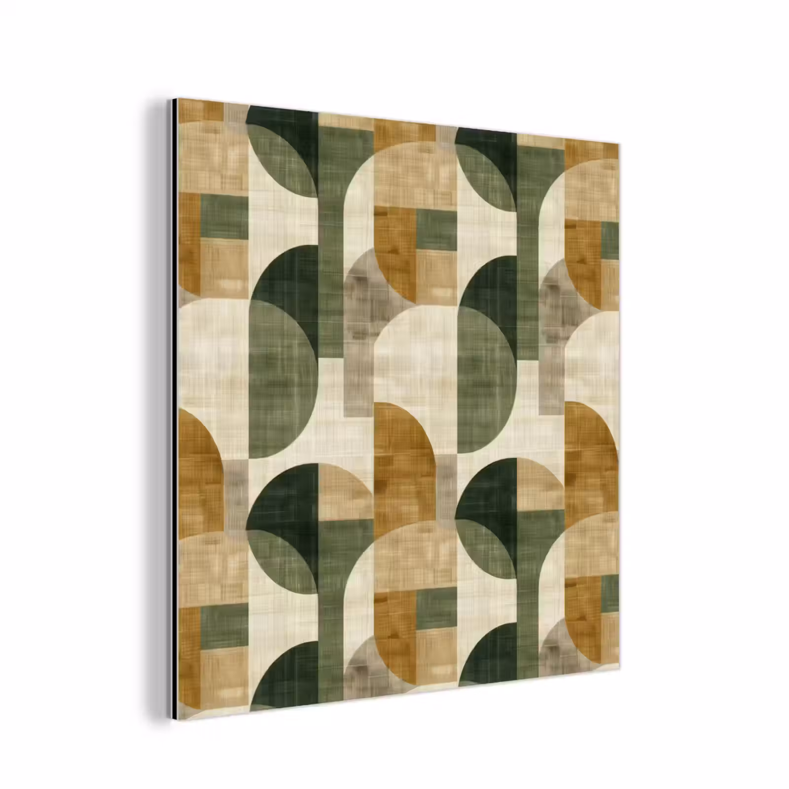 Aluminium schilderij - Olijfgroen - Geometrisch - Abstract - Mid-Century - Linnen - Patroon — 1