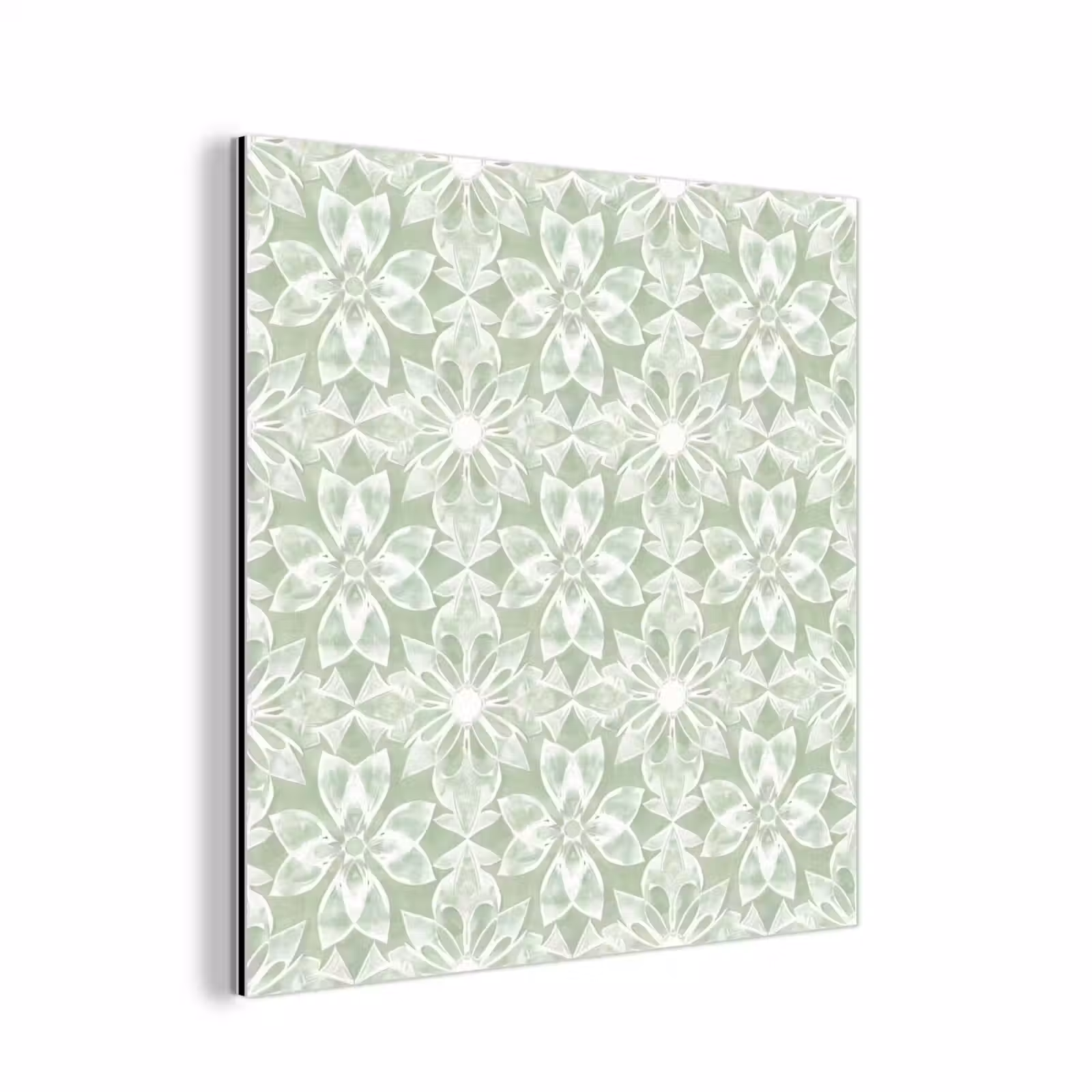 Aluminium schilderij - Saliegroen - Symmetrisch - Mandala - Ornament - Patroon — 1