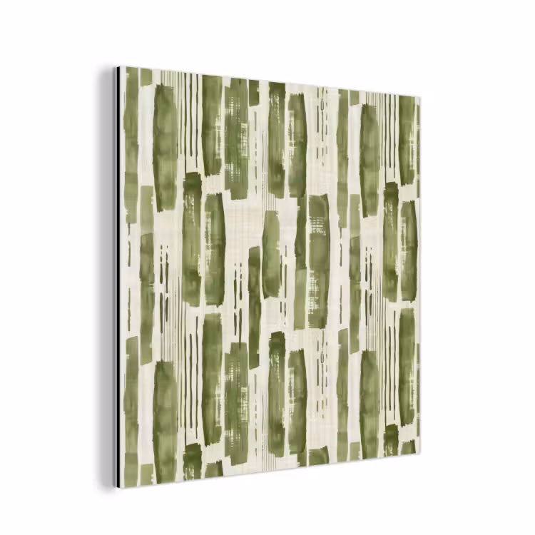 Aluminium schilderij - Groen - Abstract - Penseelstreken - Linnen - Patroon — 1