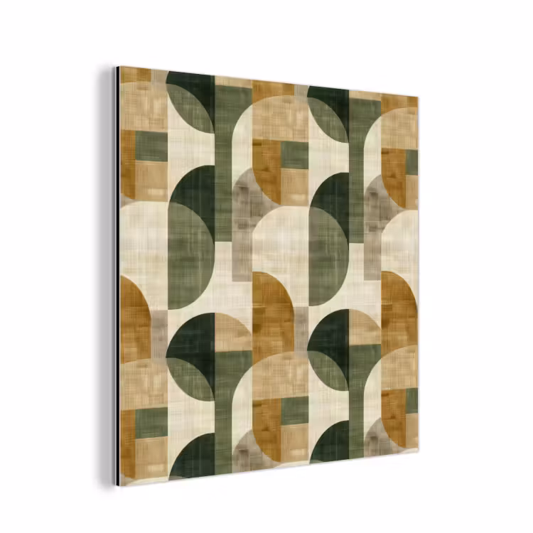 Aluminium schilderij - Olijfgroen - Geometrisch - Abstract - Mid-Century - Linnen - Patroon — 1