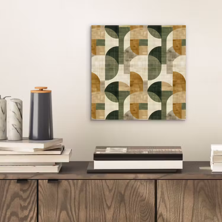 Aluminium schilderij - Olijfgroen - Geometrisch - Abstract - Mid-Century - Linnen - Patroon — 2