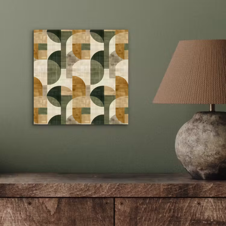 Aluminium schilderij - Olijfgroen - Geometrisch - Abstract - Mid-Century - Linnen - Patroon — 3