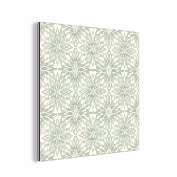Aluminium schilderij - Saliegroen - Symmetrisch - Mandala - Ornament - Patroon — 1
